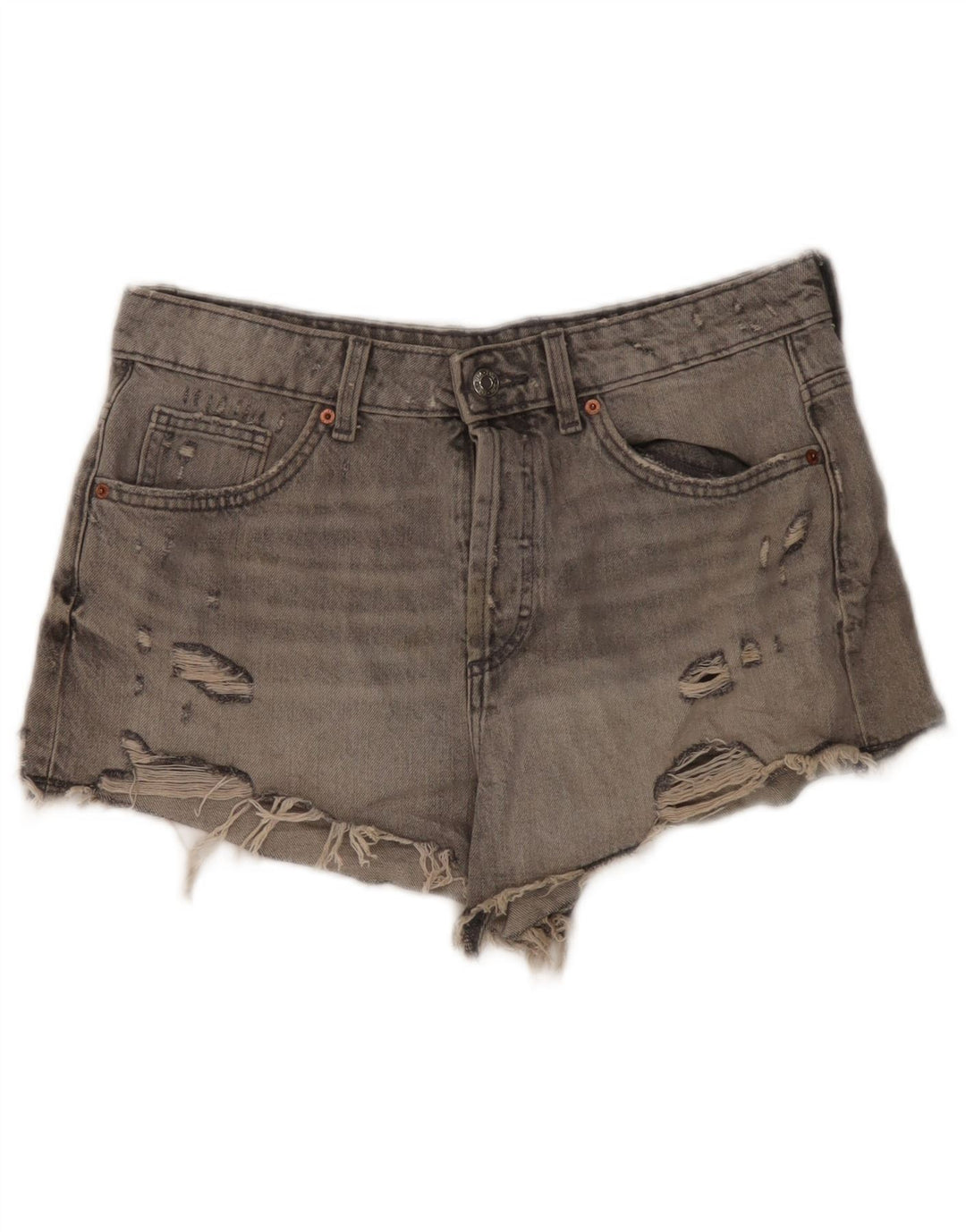 Calça feminina jeans desgastada Zara EU 40 médio W30 algodão cinza