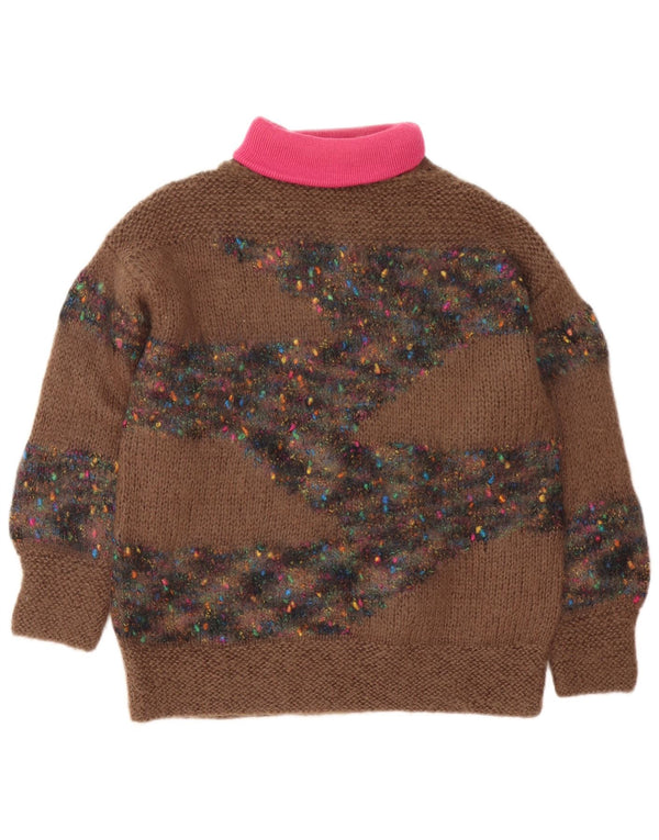 Suéter feminino vintage com gola redonda Reino Unido 14 grande marrom manchado