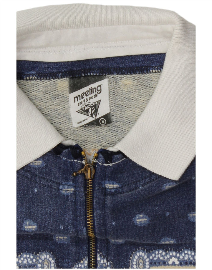 Moletom masculino com gola polo e patchwork azul médio
