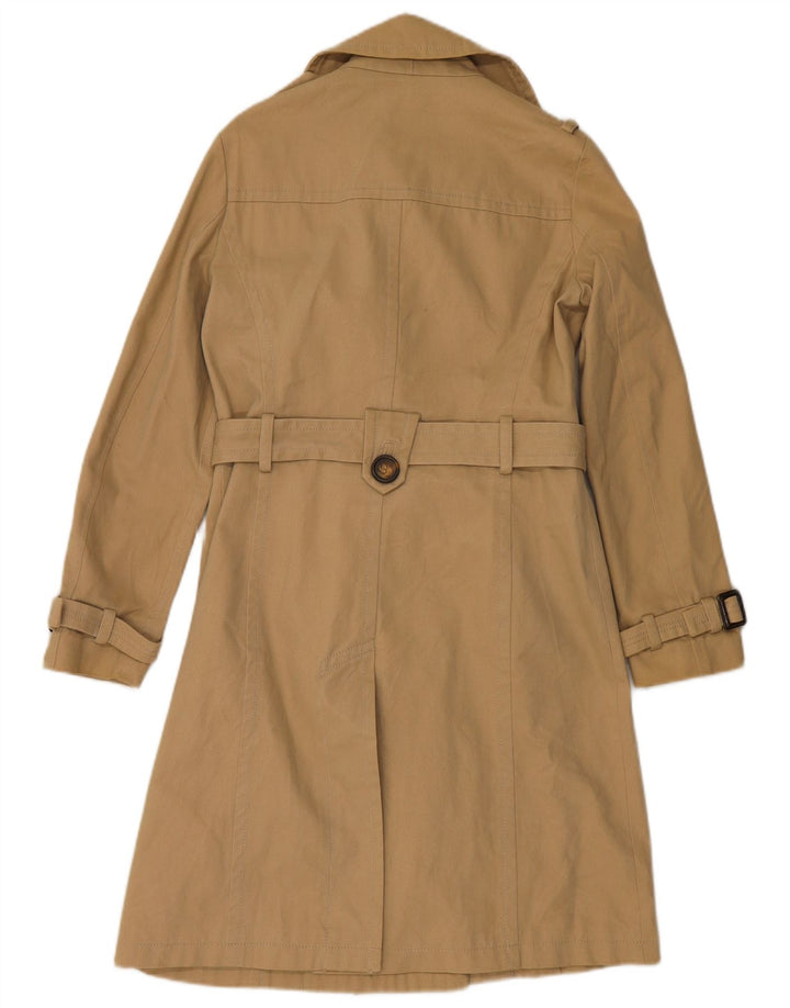 Casaco trench feminino Zara com peito duplo Reino Unido 14 algodão bege médio