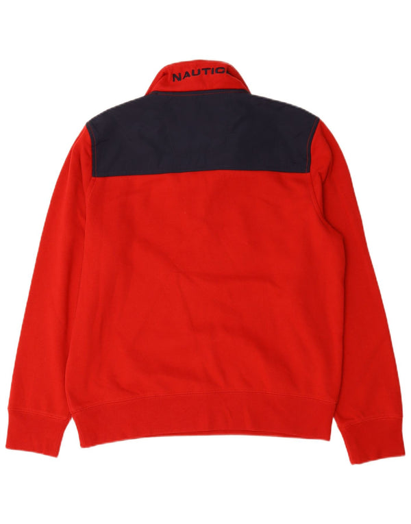 Moletom masculino Nautica com zíper e gola redonda, pequeno, vermelho, algodão colorblock