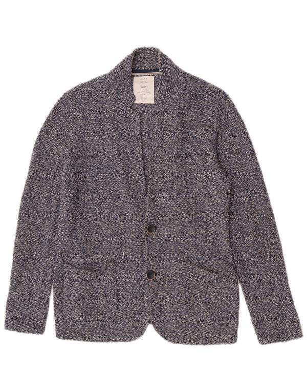 Jaqueta blazer Zara Boys tricotada com 2 botões 13-14 anos algodão manchado azul