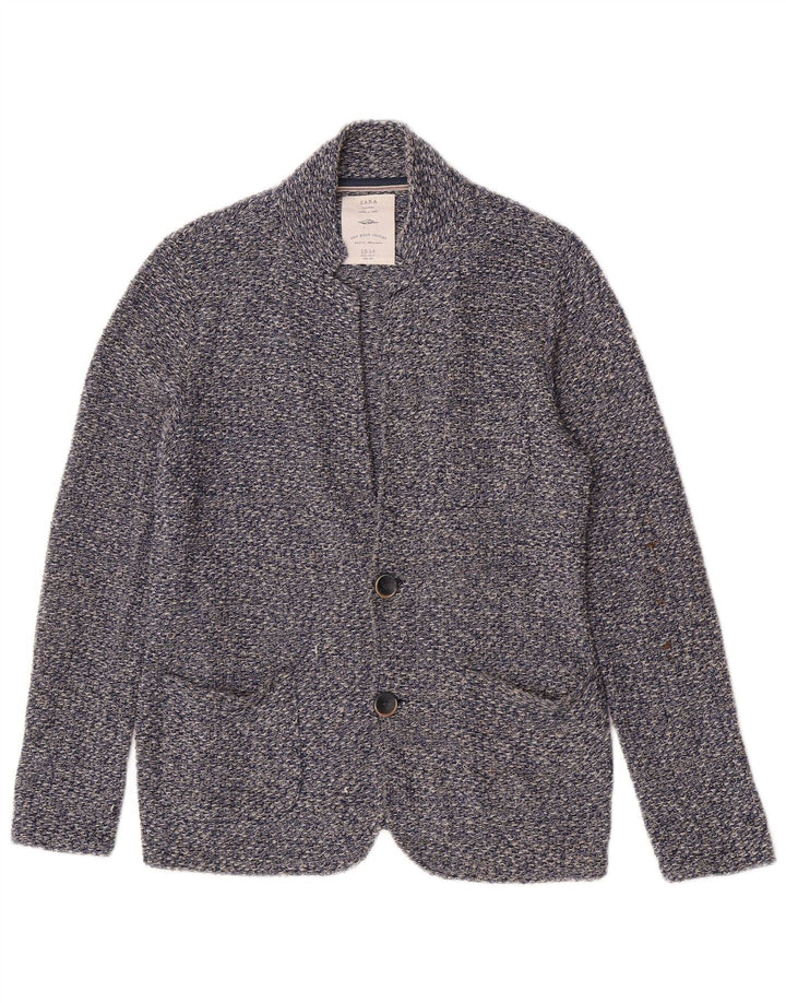 Jaqueta blazer Zara Boys tricotada com 2 botões 13-14 anos algodão manchado azul
