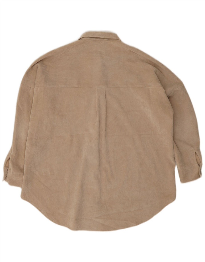 Camisa feminina de veludo cotelê Zara UK 10 pequena poliéster bege