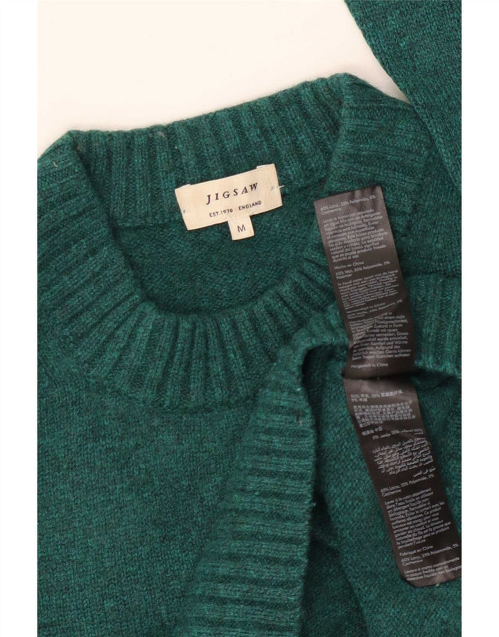 Suéter feminino Jigsaw com gola redonda Reino Unido 14 lã verde médio