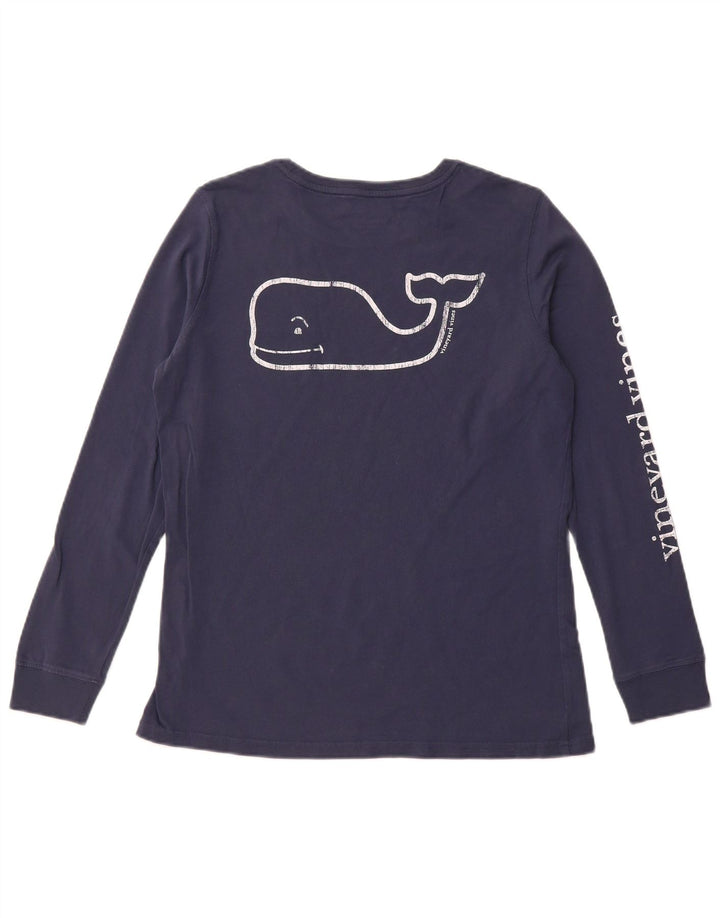 VINEYARD VINES Top gráfico masculino manga comprida pequeno algodão azul marinho