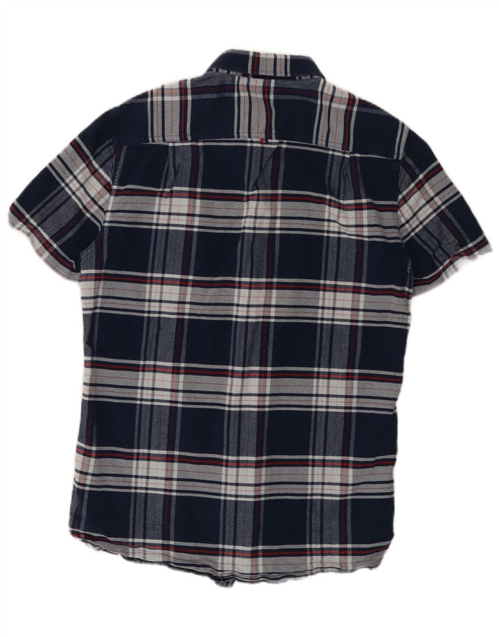 Camisa masculina de flanela de manga curta Superdry, algodão xadrez médio azul marinho