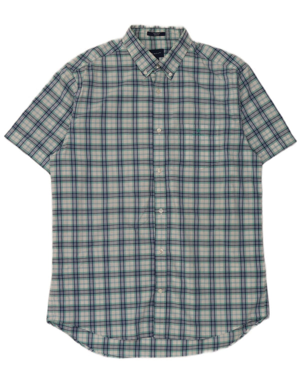 Camisa masculina Gap de manga curta com ajuste regular tamanho 41/42 grande algodão xadrez azul