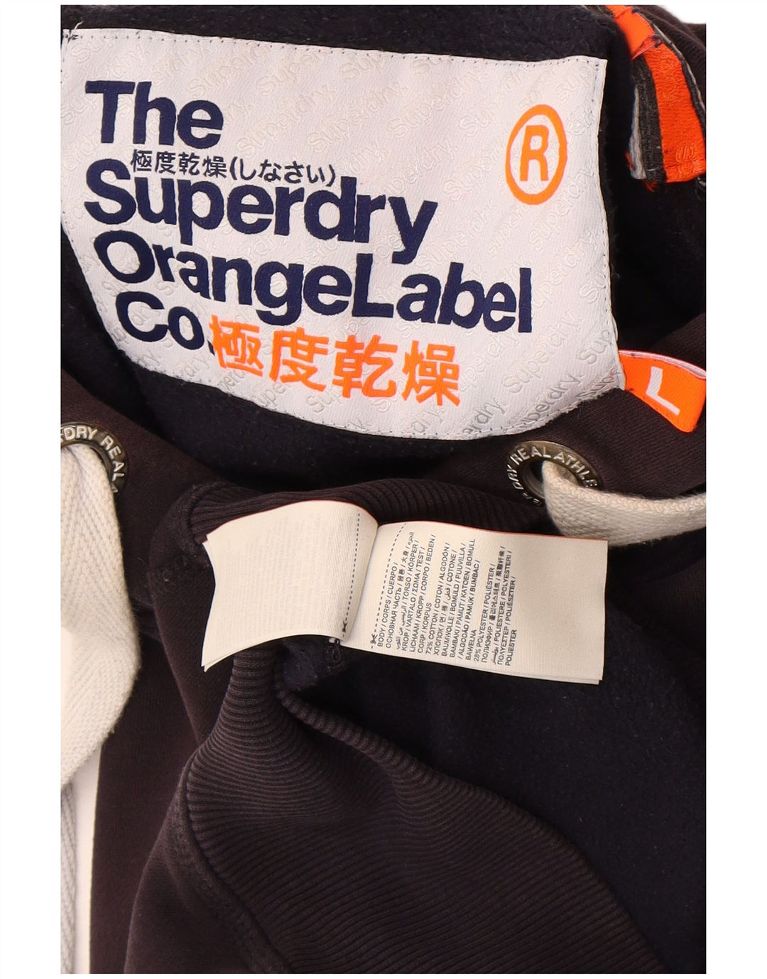 Superdry moletom com capuz masculino grande logotipo de algodão azul marinho