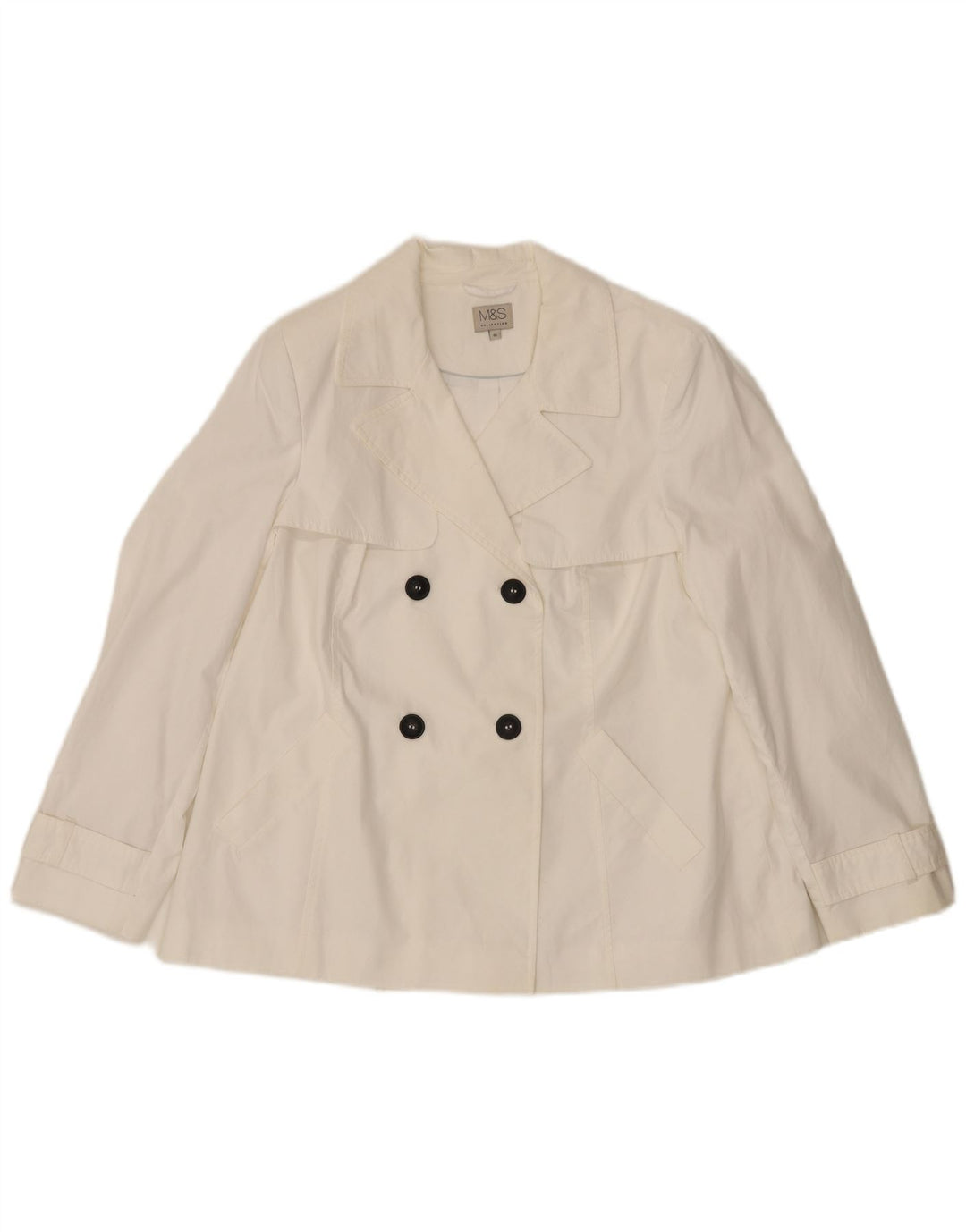 Casaco trench curto feminino Marks & Spencer Reino Unido 16 grande algodão branco