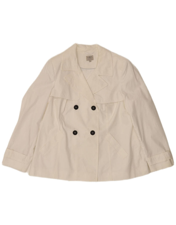 Casaco trench curto feminino Marks & Spencer Reino Unido 16 grande algodão branco