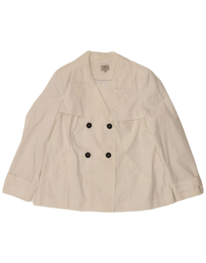 Casaco trench curto feminino Marks & Spencer Reino Unido 16 grande algodão branco