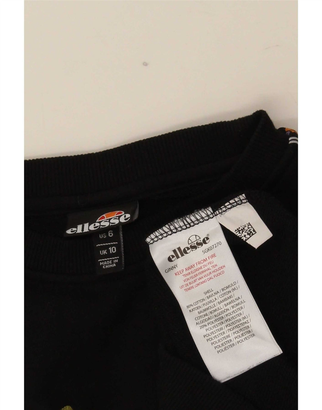 Ellesse moletom feminino grande com estampa gráfica UK 10 pequeno algodão preto