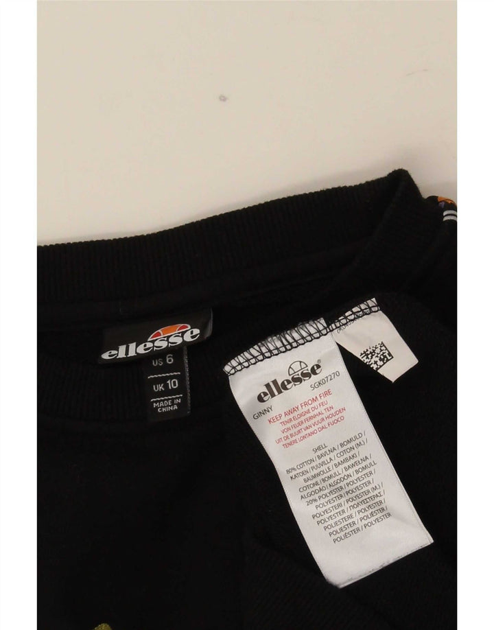 Ellesse moletom feminino grande com estampa gráfica UK 10 pequeno algodão preto