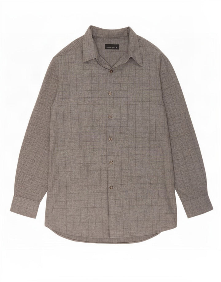 Camisa alta masculina Massimo Dutti tamanho 42 viscose xadrez cinza grande