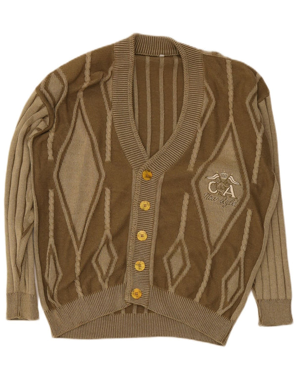 Suéter cardigã gráfico masculino vintage XL marrom Argyle/algodão diamante