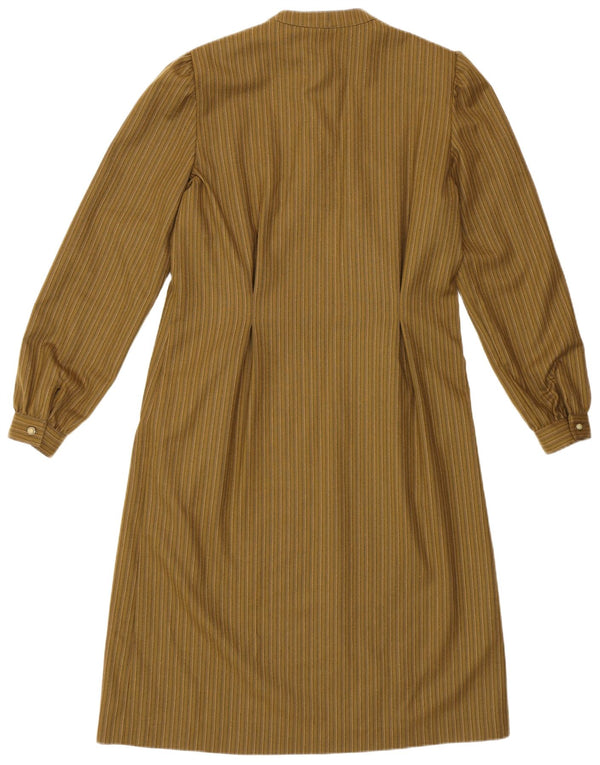 Vestido feminino vintage manga comprida regular básico UK 14 listrado verde médio