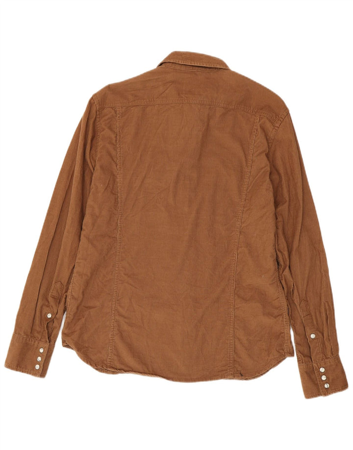 Camisa masculina de veludo cotelê Gas, algodão marrom médio