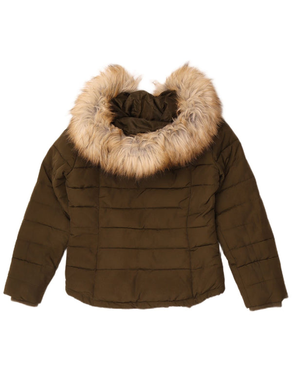 Jaqueta feminina acolchoada com capuz e capuz Topshop UK 4 XS cáqui poliéster