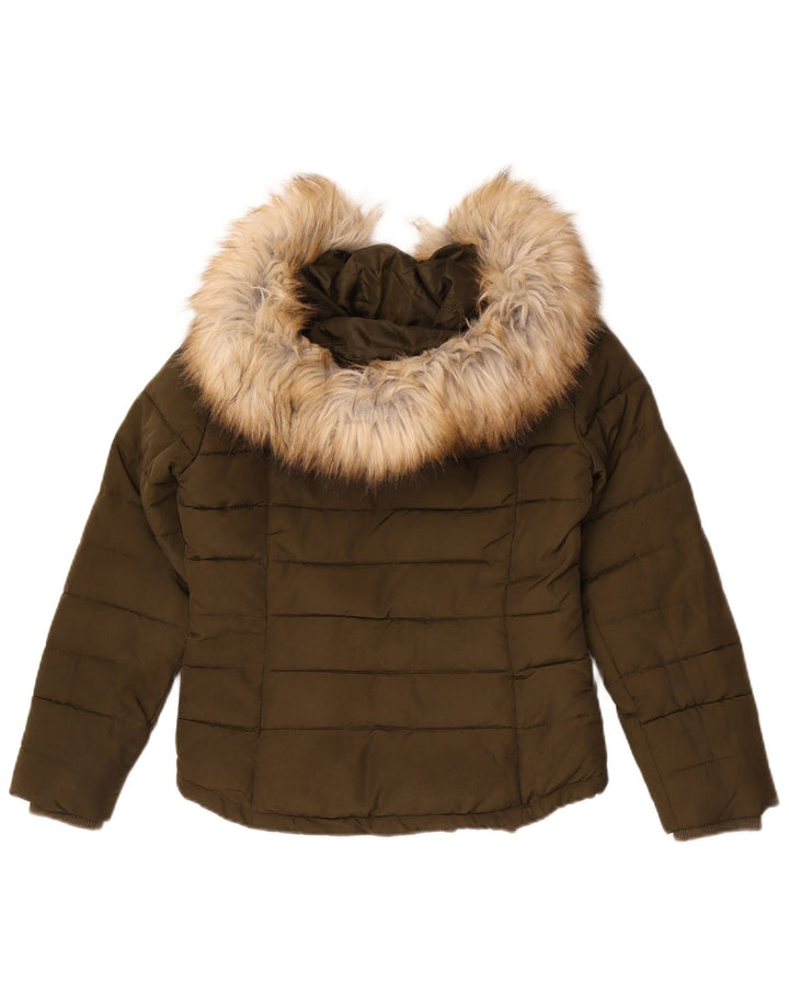 Jaqueta feminina acolchoada com capuz e capuz Topshop UK 4 XS cáqui poliéster