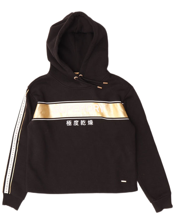 Suéter com capuz gráfico feminino Superdry UK 14 grande algodão colorido preto