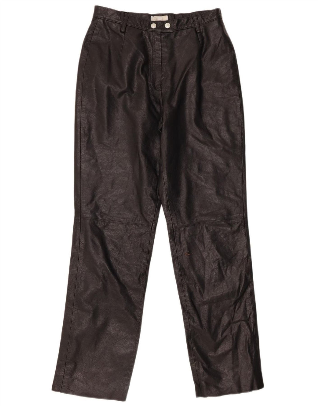 Calça feminina de couro reta ESPRIT Reino Unido 12 médio W26 L31 couro preto