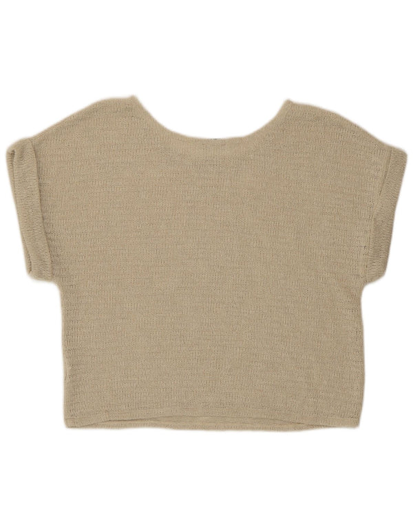 Zara blusa feminina de malha cortada top Reino Unido 16 grande bege