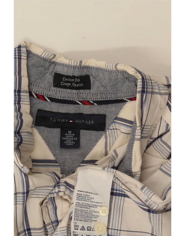 Camisa masculina Tommy Hilfiger de manga curta com ajuste personalizado, algodão xadrez médio branco