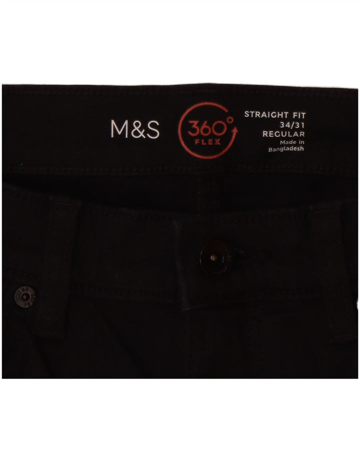 Calça jeans reta regular masculina Marks & Spencer W34 L31 algodão preto