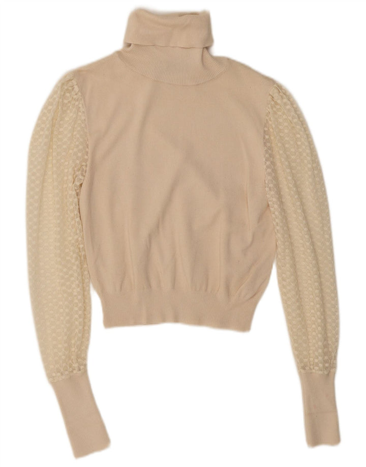 Zara Suéter feminino cropped com gola redonda Reino Unido 8 pequeno bege