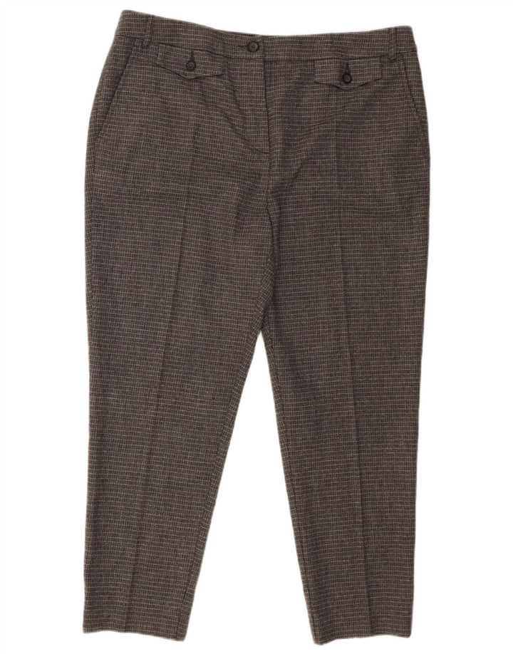 Calça feminina cortada slim Max & Co. Reino Unido 14 grande W34 L24 xadrez cinza