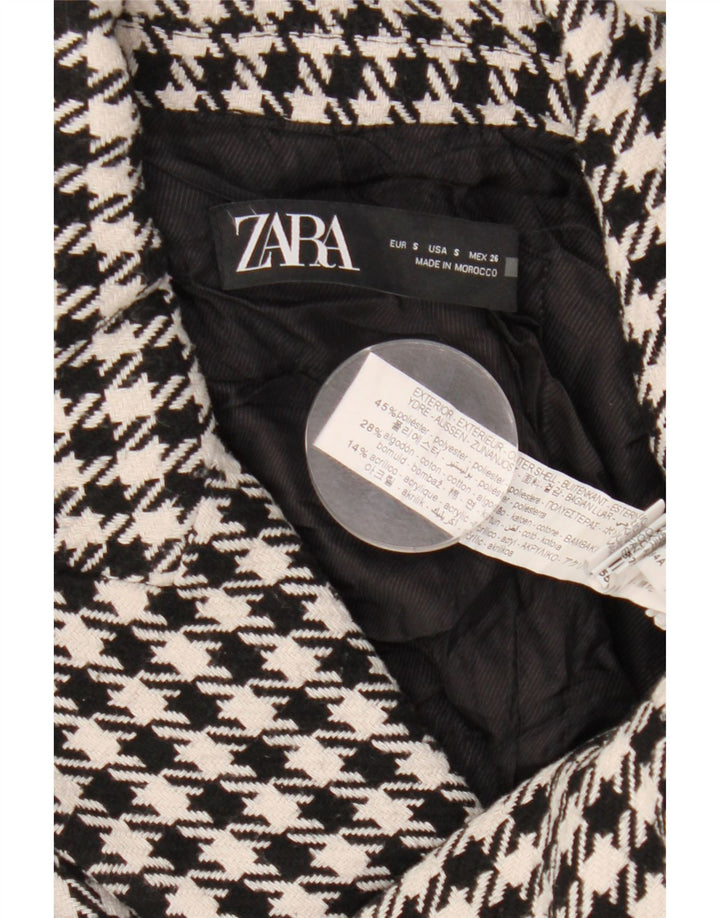 Jaqueta blazer feminina Zara com peito duplo Reino Unido 10 pequeno preto Houndstooth