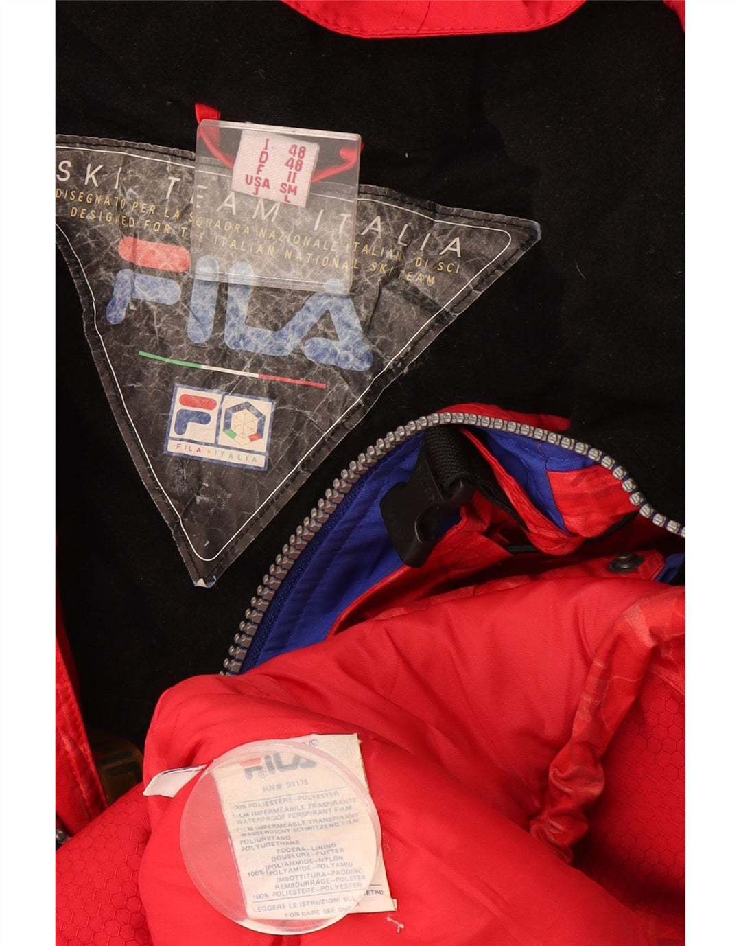 Jaqueta de esqui masculina Fila Graphic com capuz IT 48 XL poliéster geométrico vermelho