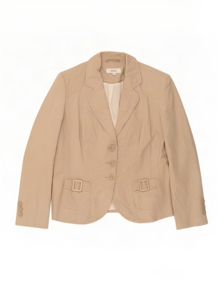Jaqueta blazer feminina de 3 botões Marks & Spencer Reino Unido 12 linho bege médio