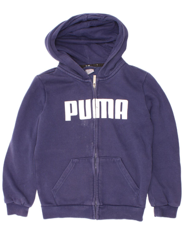 Suéter Puma Boys Graphic Zip com capuz 9-10 anos algodão azul marinho