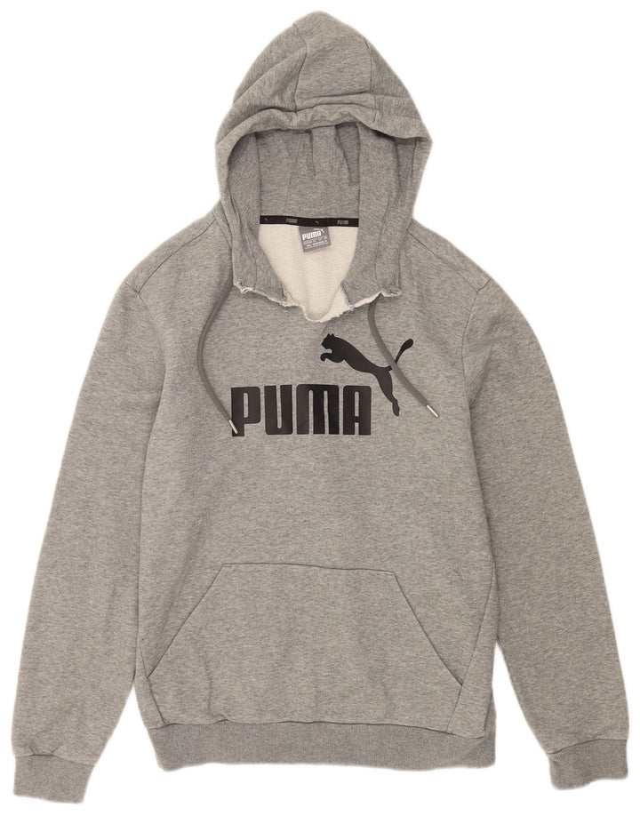 Suéter com capuz gráfico masculino Puma, algodão manchado cinza médio