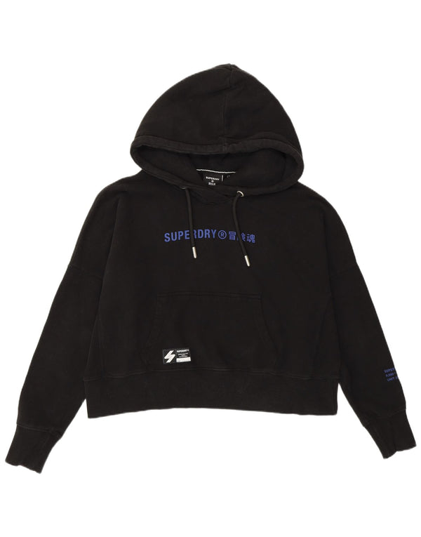 Suéter feminino SUPERDRY com capuz estampado oversized UK 12 médio preto