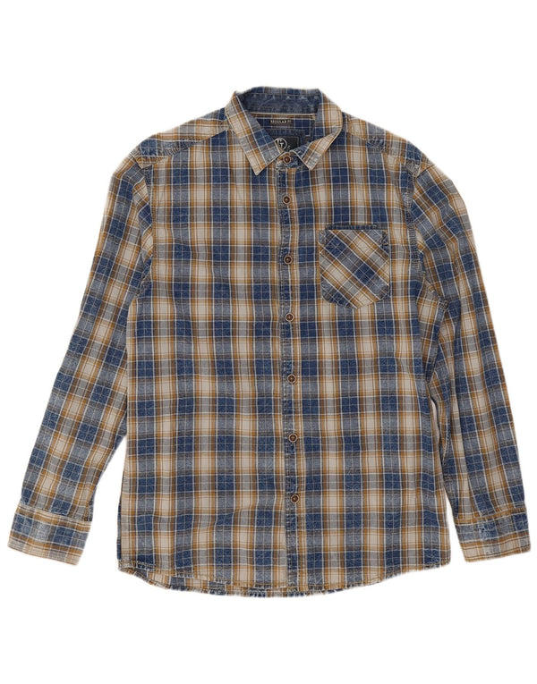 Camisa masculina de ajuste regular Tom Tompson, algodão xadrez médio azul marinho
