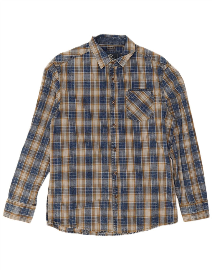 Camisa masculina de ajuste regular Tom Tompson, algodão xadrez médio azul marinho
