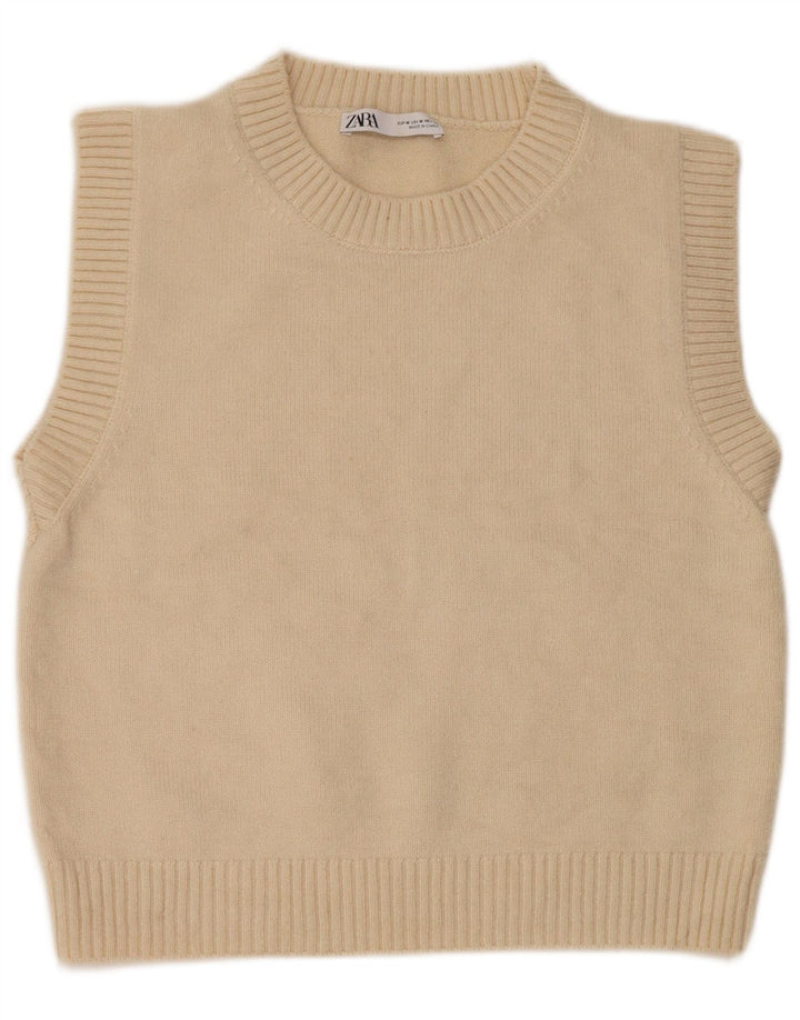 Zara Womens Vest Tank Top UK 14 Médio Acrílico Branco
