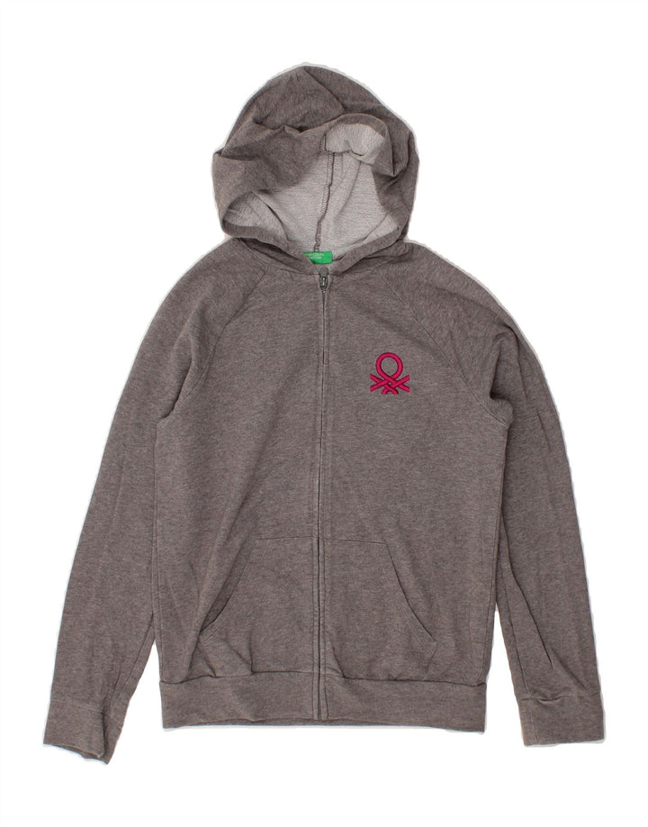 BENETTON Girls Zip Hoodie Sweater 11-12 Years 2XL Grey Cotton Vintage Benetton and Second-Hand Benetton from Messina Hembry 