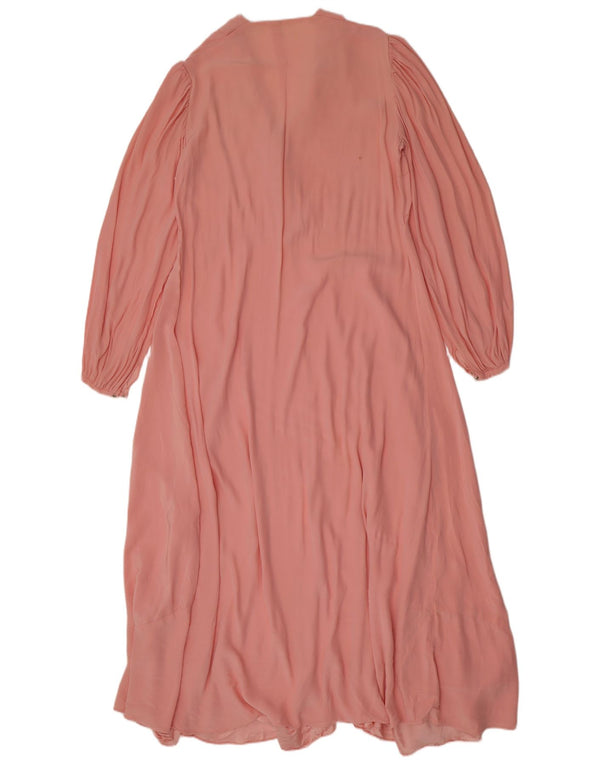 Vestido maxi feminino vintage de manga comprida para chá UK 12 médio rosa floral retrô