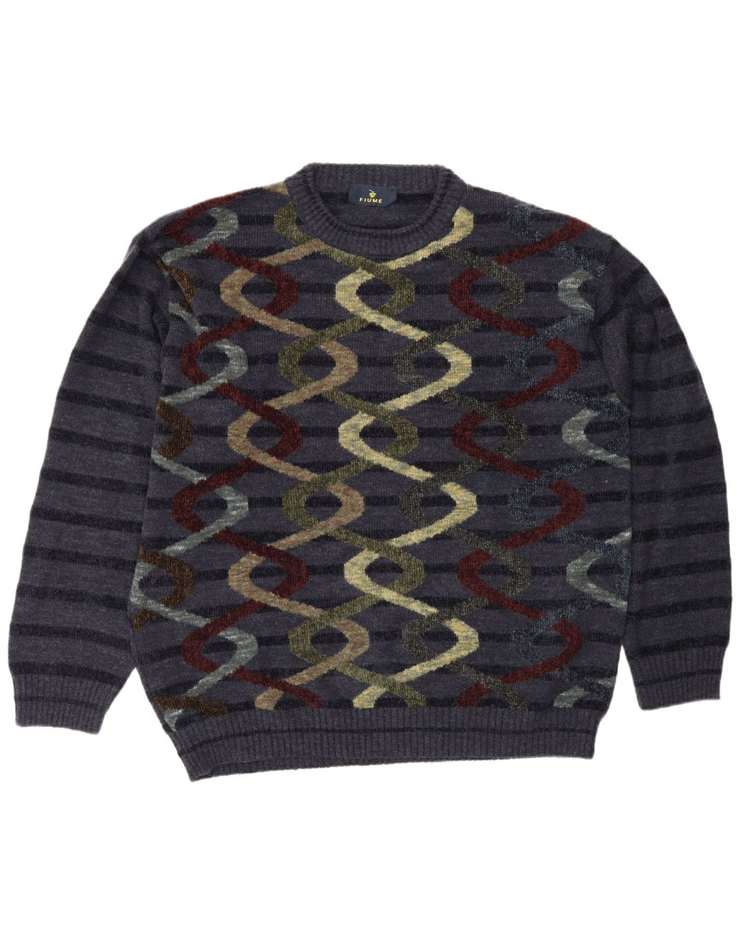 Suéter masculino Fiume com estampa abstrata e gola redonda XL listrado azul marinho