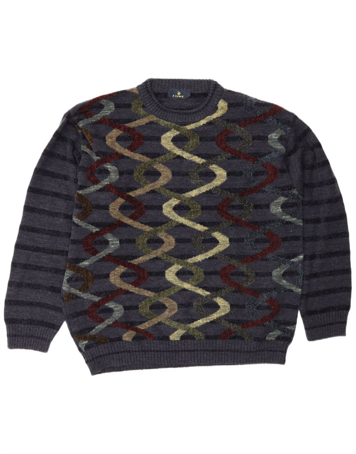 Suéter masculino Fiume com estampa abstrata e gola redonda XL listrado azul marinho