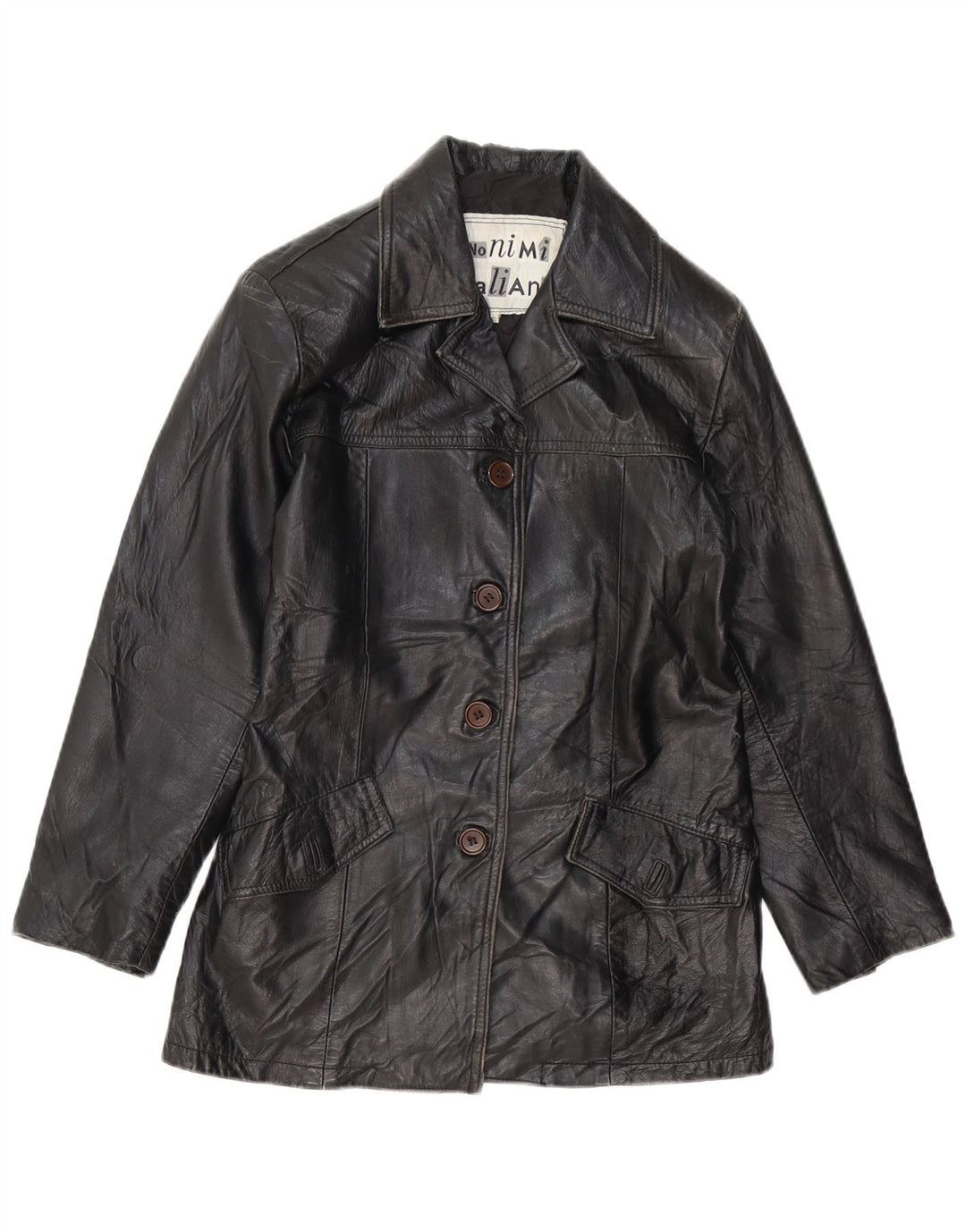 Jaqueta de couro feminina VINTAGE UK 10 pequena couro preto