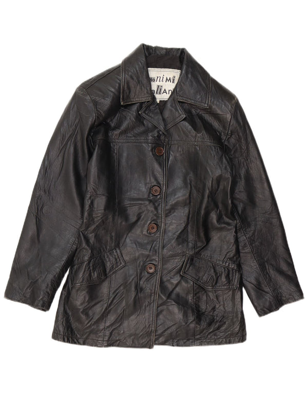 Jaqueta de couro feminina VINTAGE UK 10 pequena couro preto