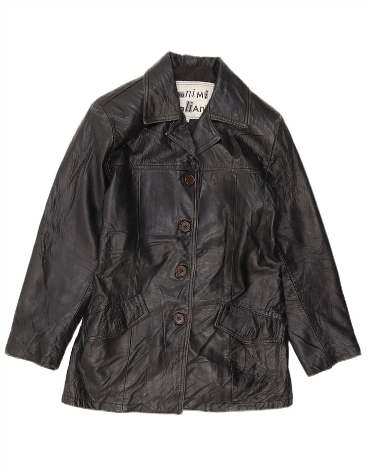 Jaqueta de couro feminina VINTAGE UK 10 pequena couro preto