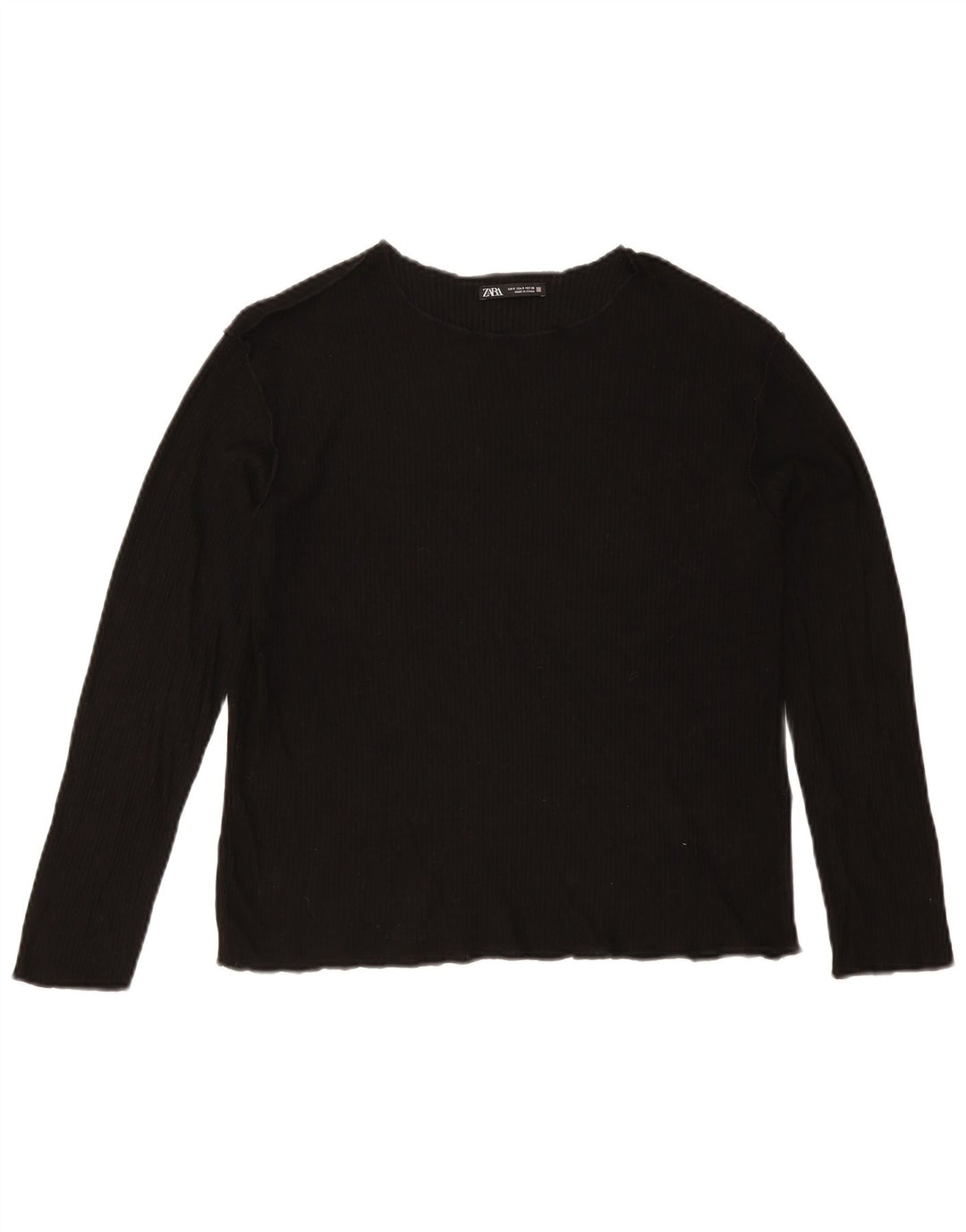 Top feminino Zara de manga comprida UK 10 pequeno preto viscose