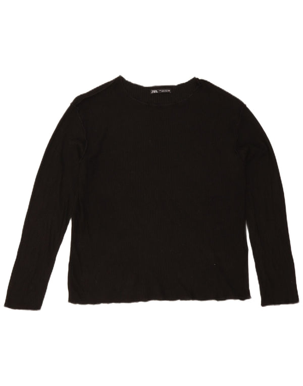 Top feminino Zara de manga comprida UK 10 pequeno preto viscose