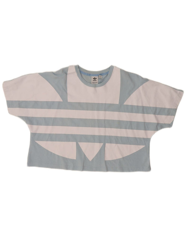 Adidas Womens Crop Graphic T-Shirt Top Reino Unido 12 Médio Azul Colourblock Algodão